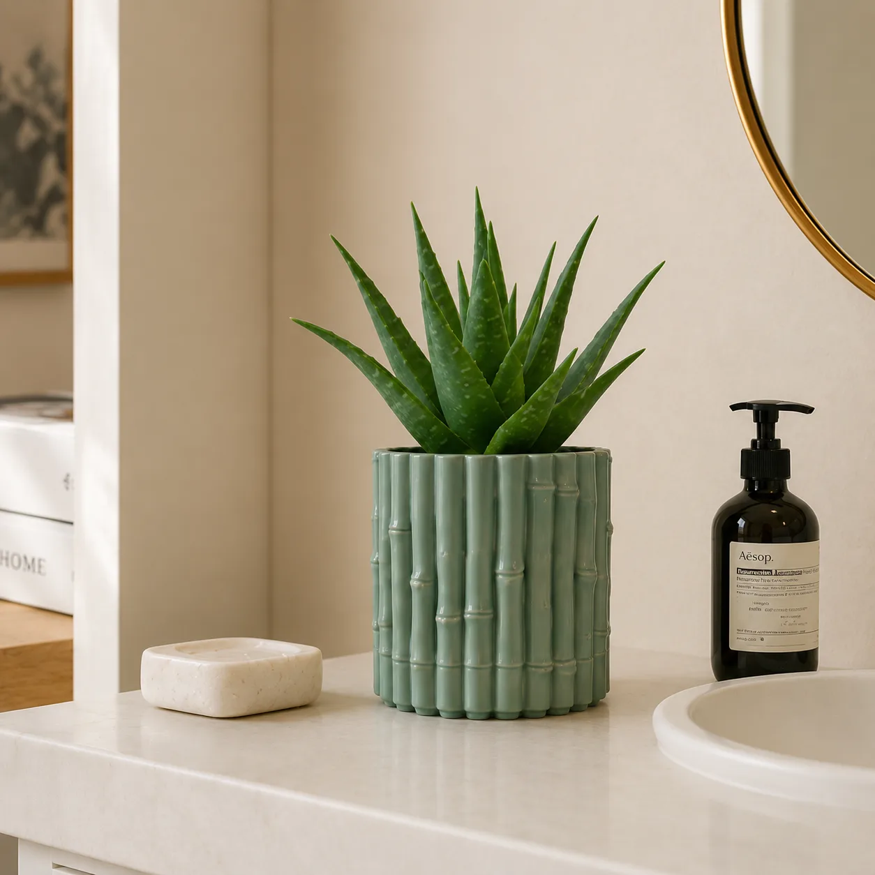 Sage Green Bamboo Ribbed Planter