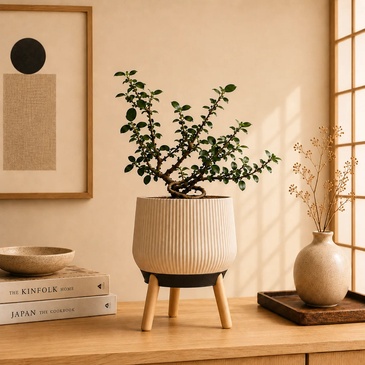 Textured Black Tripod Planter